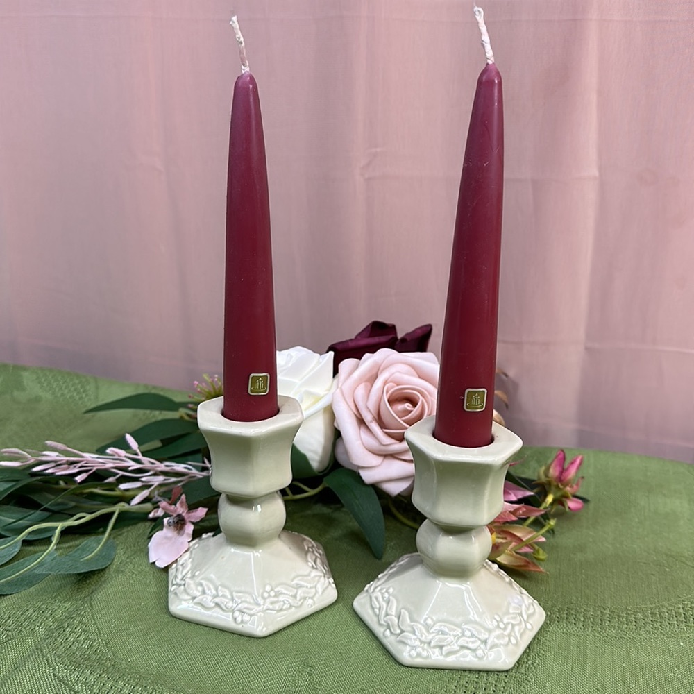 PartyLite Green Taper Candle Holders- Pair